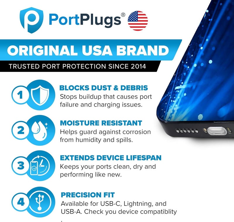 PortPlugs USB-C Dust Plugs â€“ Compatible with iPhone 15/16/17 & Air, iPad Pro/Mini, MacBook Pro/Air, Galaxy S25-S8, Pixel, Android & USB-C Devices â€“ Port Covers & Protectors, Brush- Clear (10-Pack) - Image 4
